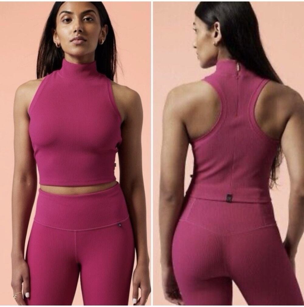 Athleta Ribbed Crop Tank Pink Alicia Keys XL NWT